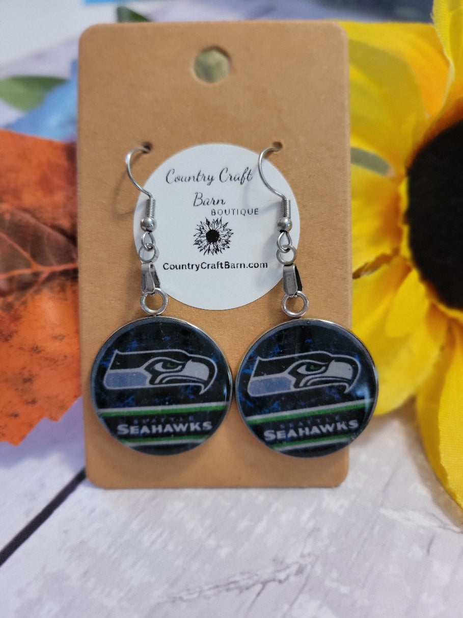 Seattle Seahawks - Navy/Green Country Craft Barn Earrings (#281)