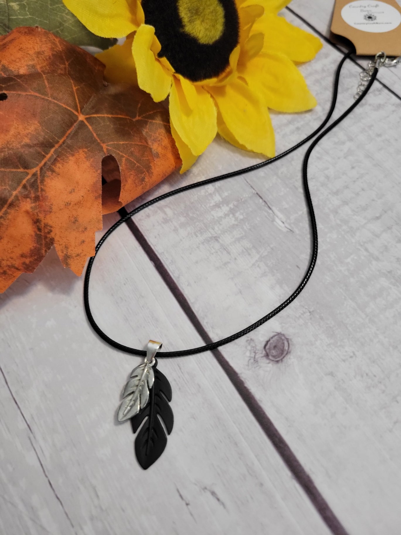 Layered Feather - Black Country Craft Barn Necklace (#637)