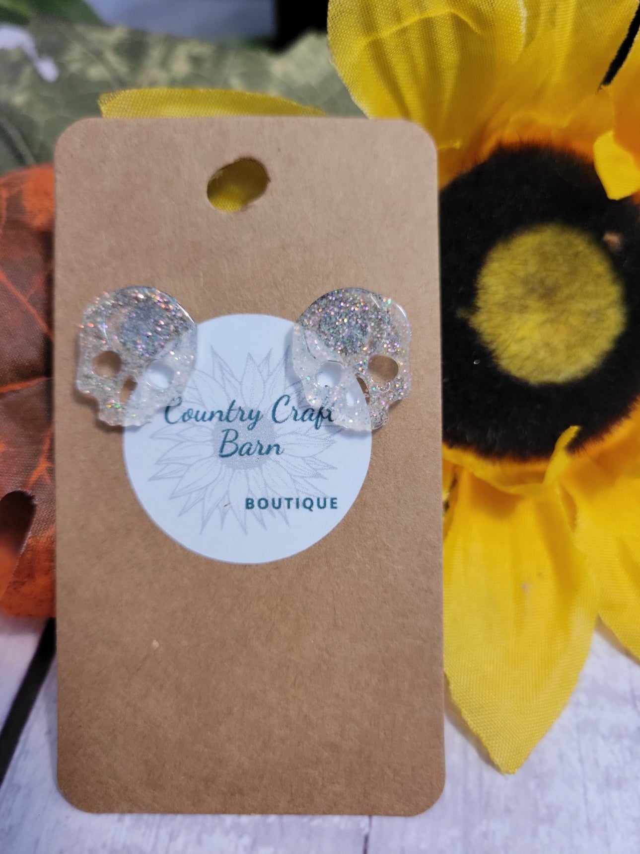 Skull - White Country Craft Barn Earrings (E-289)