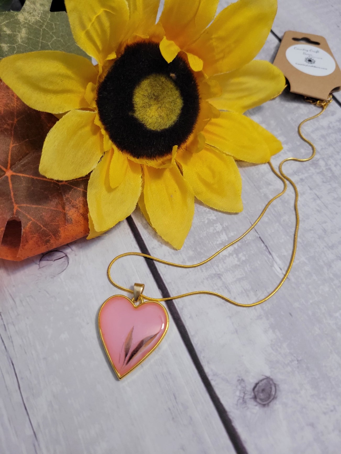 Bontanical Heart - Pink Country Craft Barn Necklace (#635)
