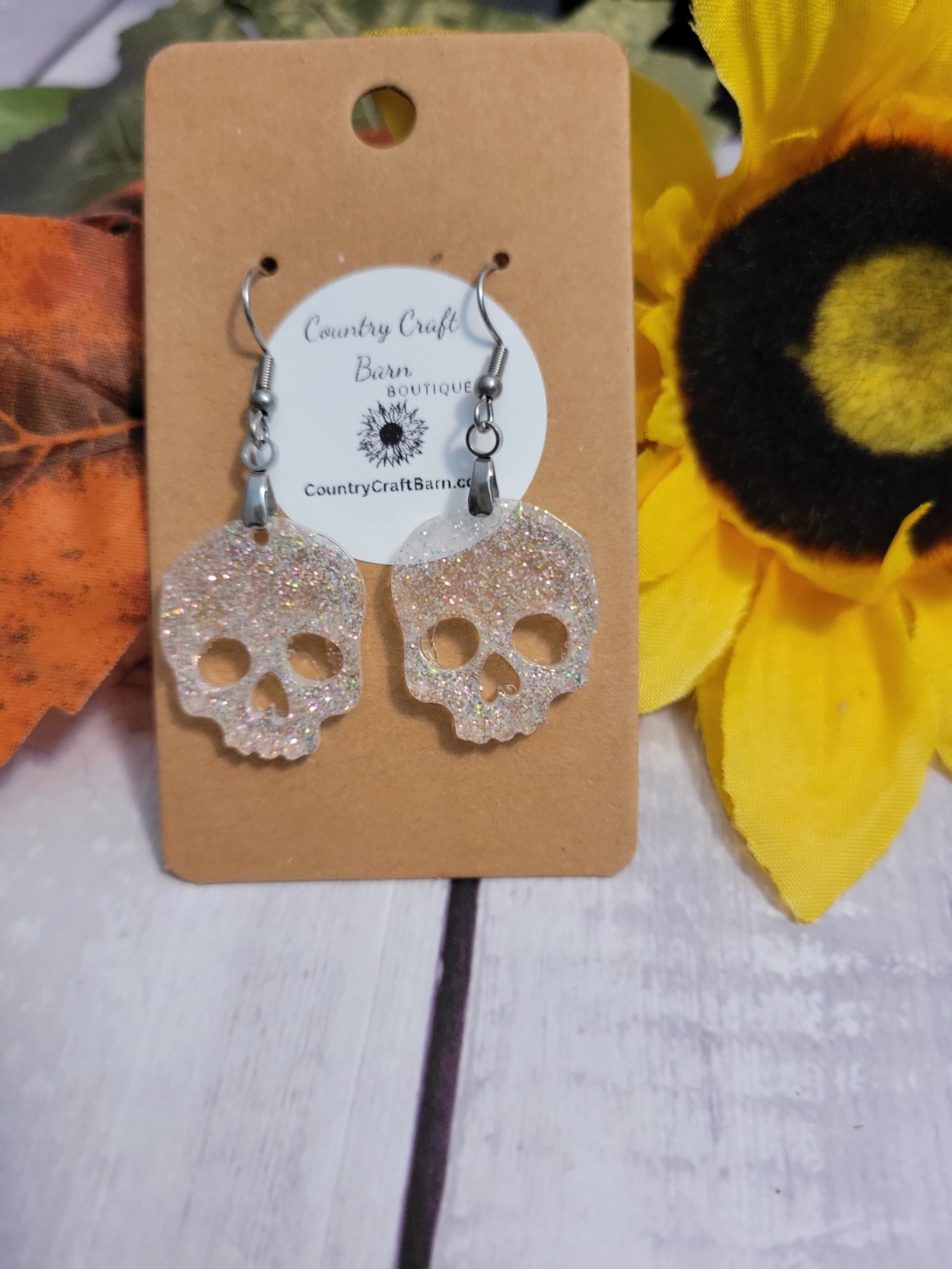 Skull Dangle - Pearl River White Country Craft Barn Earrings (#290)