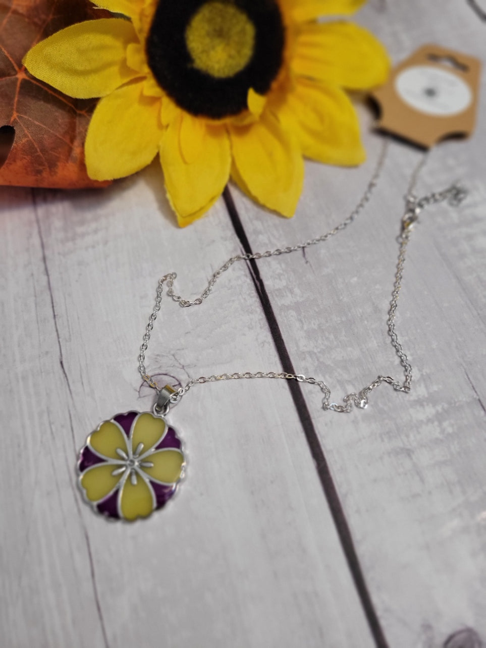 Fun Florals - Yellow/Purple Country Craft Barn Necklace (#641)