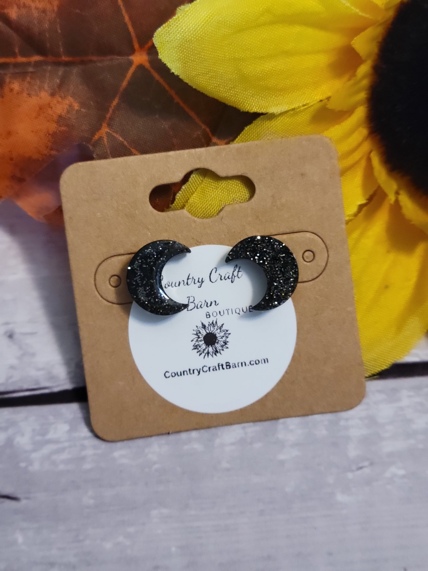Little Diva - Shimmery Moon Black Post Country Craft Barn Earrings (#1521)
