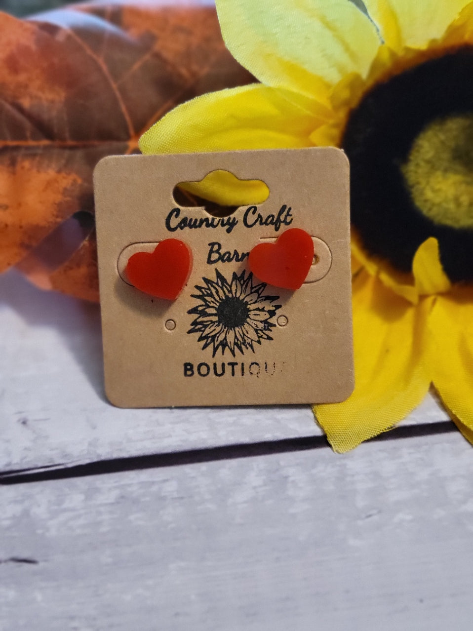 Little Diva -Heart Red Post Country Craft Barn Earrings (#1520)