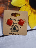 Little Diva -Domed Square Red Post Country Craft Barn Earrings (#1519)