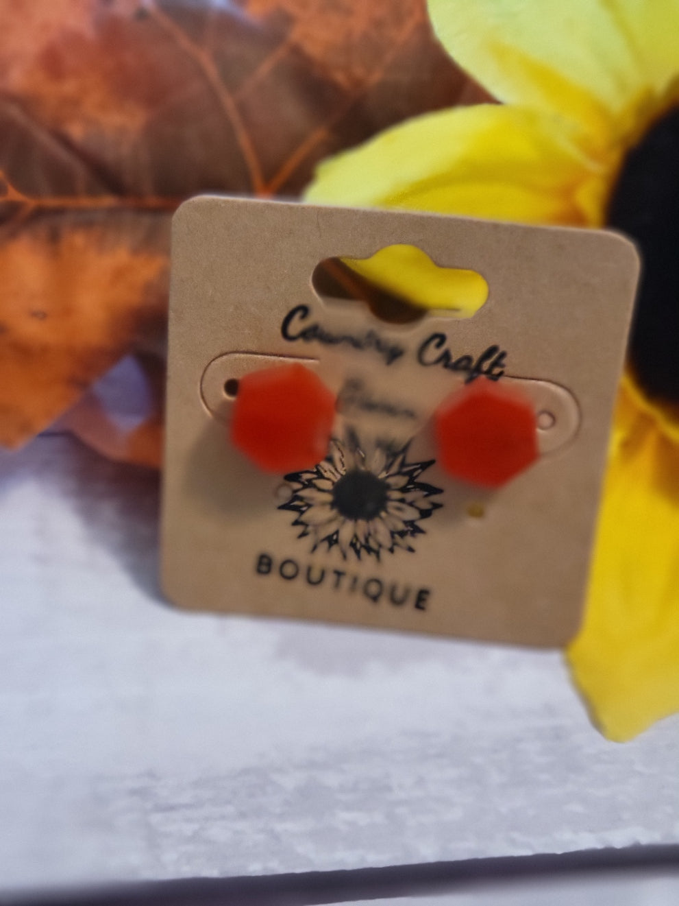 Little Diva - Flat Hexagon Red Post Country Craft Barn Earrings (#1518)