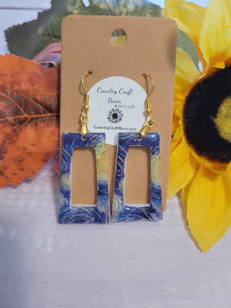 Starry Night Sky - Blue Country Craft Barn Earrings (#298)