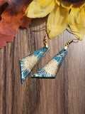 Golden Floral - Sunflower Teal Triangle Country Craft Barn Earrings (#305E)