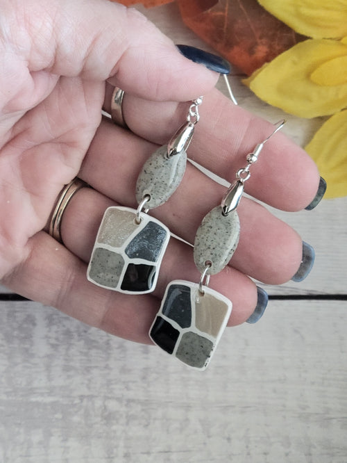Cobble Stone - Neutral Greys Country Craft Barn Earrings (#308E)