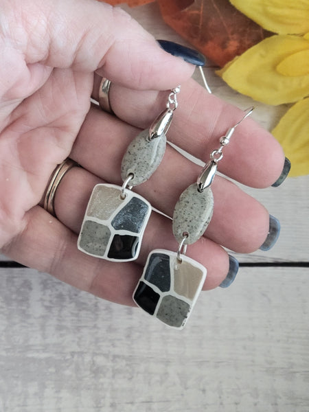 Cobble Stone - Neutral Greys Country Craft Barn Earrings (#308E)