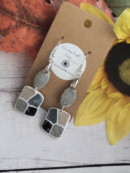 Cobble Stone - Neutral Greys Country Craft Barn Earrings (#308E)