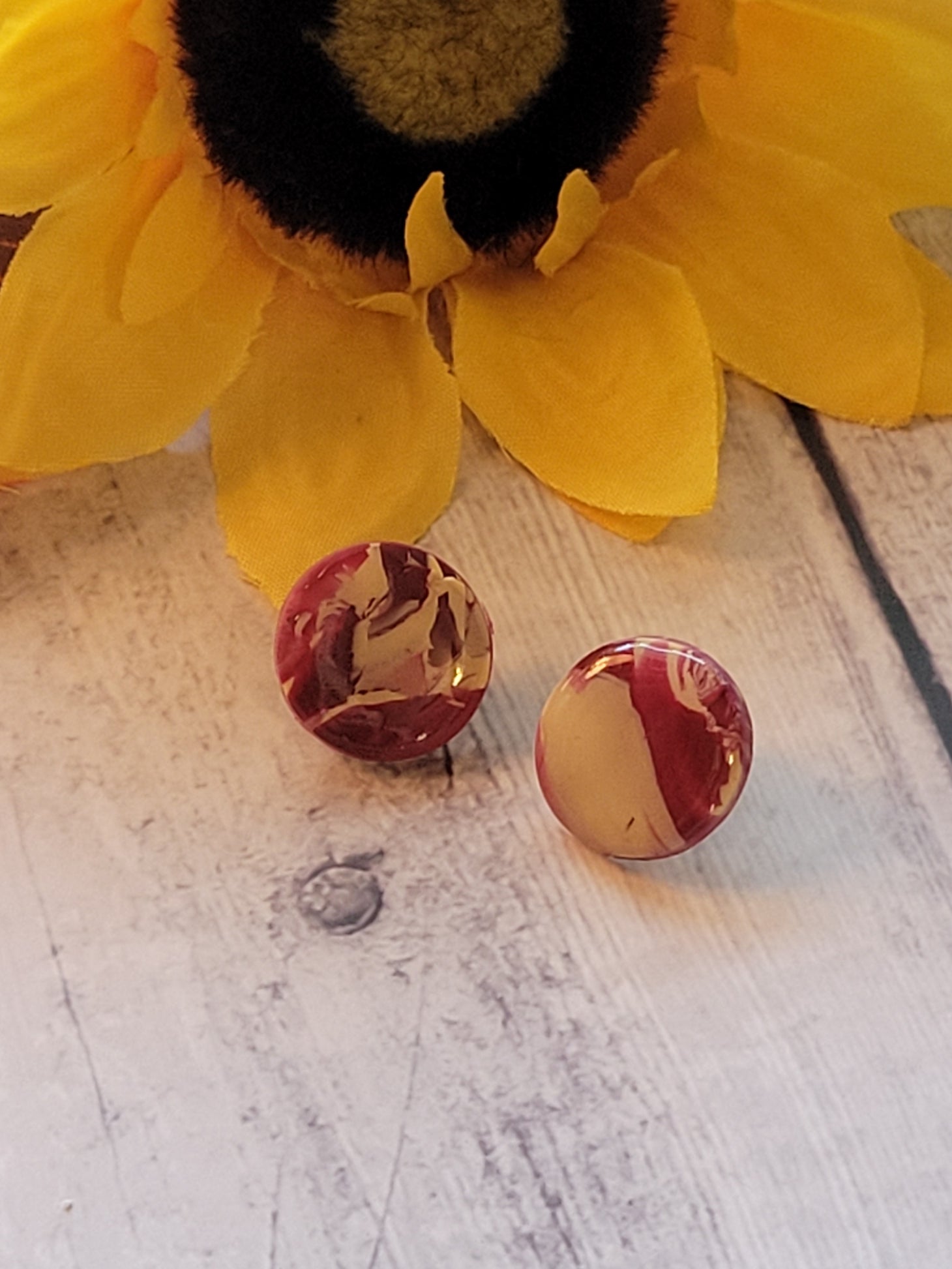 Mini Marbled Mojo- Burgundy/Tan Color Country Craft Barn Earrings (#313E)
