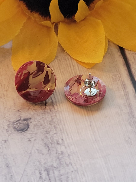 Mini Marbled Mojo- Burgundy/Tan Color Country Craft Barn Earrings (#313E)
