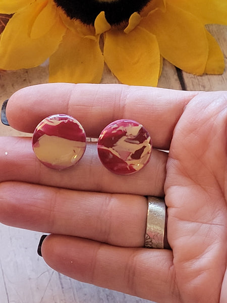 Mini Marbled Mojo- Burgundy/Tan Color Country Craft Barn Earrings (#313E)