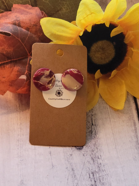 Mini Marbled Mojo- Burgundy/Tan Color Country Craft Barn Earrings (#313E)
