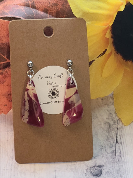Marbled Mojo- Burgundy/Tan Color Country Craft Barn Earrings (#312E)