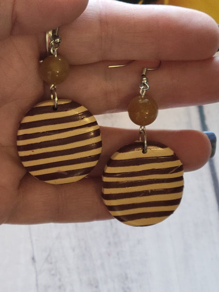 Super Stripes- Burgundy/Tan Color Country Craft Barn Earrings (#311E)