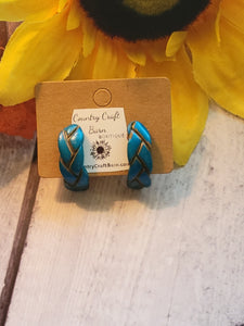 Braid Huggie - Teal Country Craft Barn Hoop Earrings (#318E)