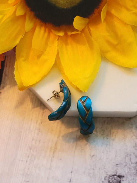Braid Huggie - Teal Country Craft Barn Hoop Earrings (#318E)