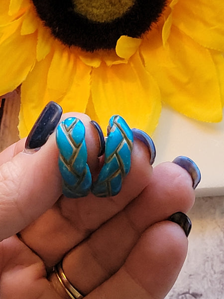 Braid Huggie - Teal Country Craft Barn Hoop Earrings (#318E)