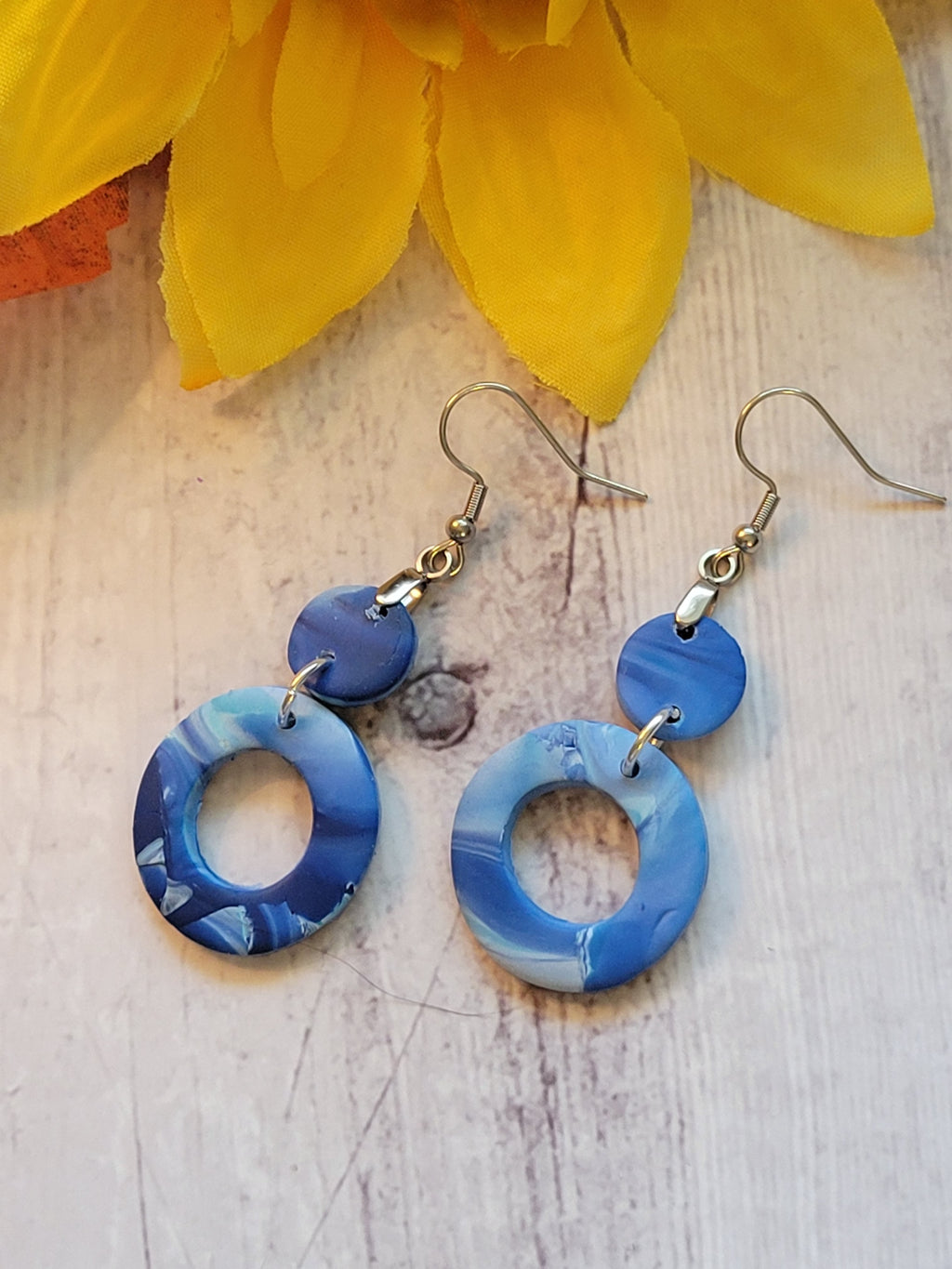 Blue Skies - Marbled Blue Country Craft Barn Earrings (#319E)