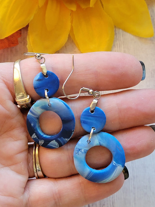 Blue Skies - Marbled Blue Country Craft Barn Earrings (#319E)