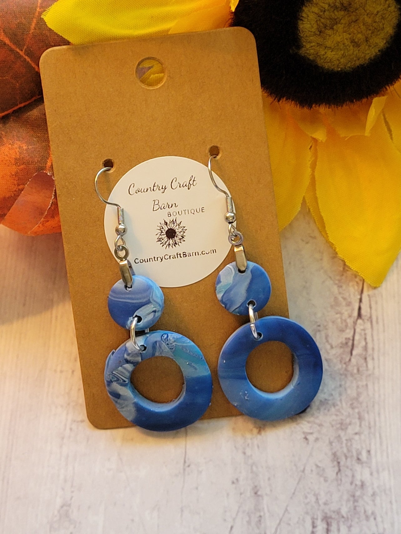 Blue Skies - Marbled Blue Country Craft Barn Earrings (#319E)