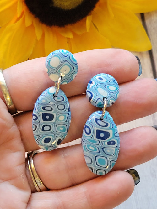 Cobble Cane - Blue Country Craft Barn Earrings (#320E)