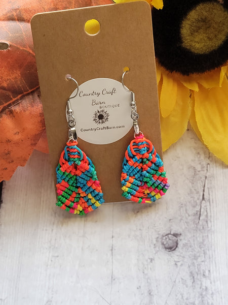 Square Macrame -Dark Pink Country Craft Barn Earrings (#368E)