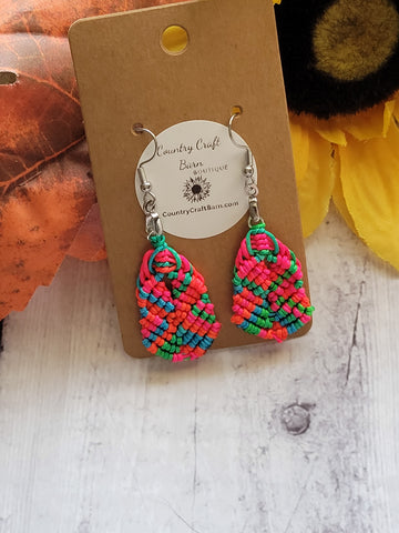 Square Macrame -Dark Pink Country Craft Barn Earrings (#368E)
