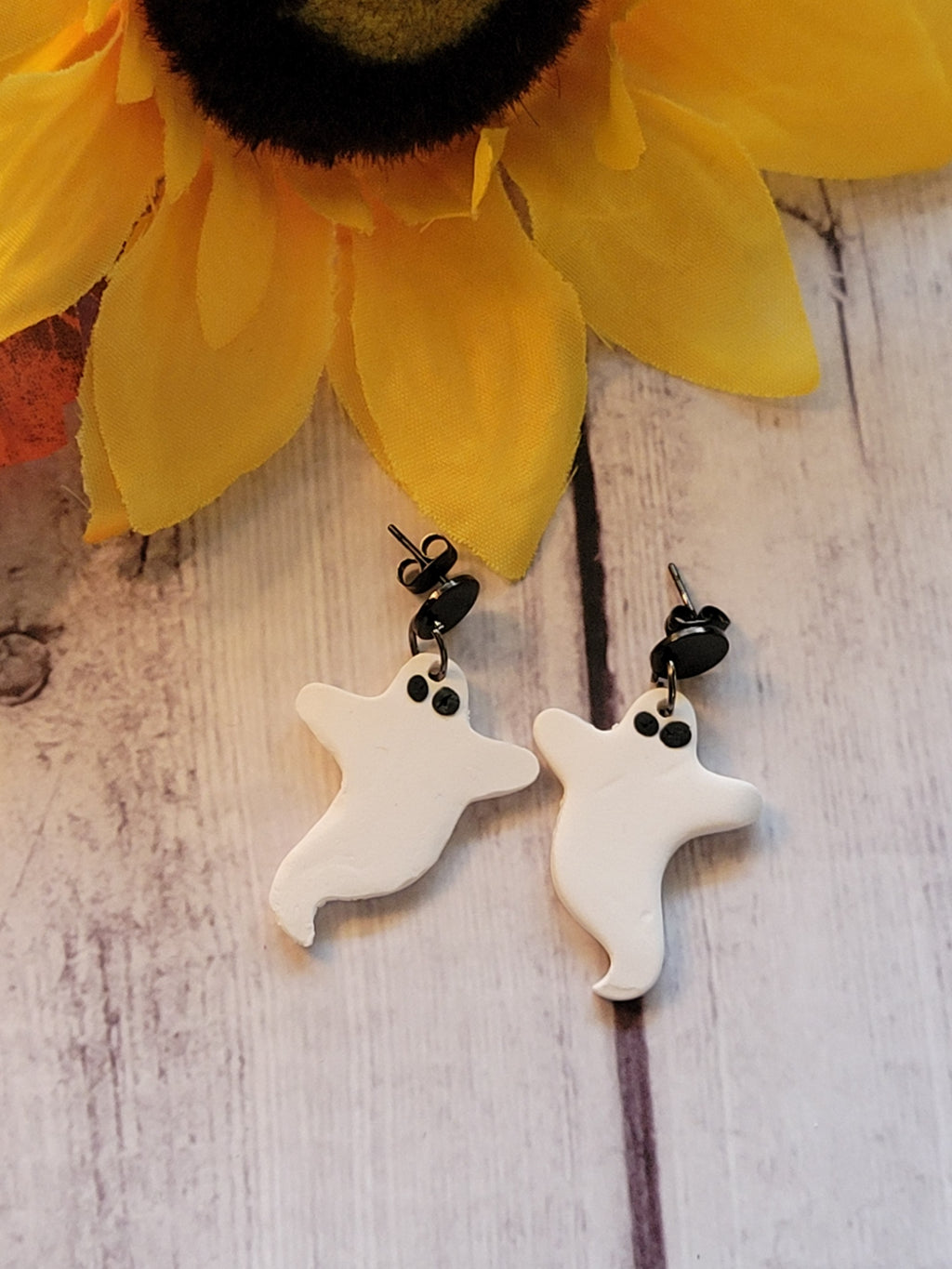 Spooky Duo - White Country Craft Barn Earrings (#322E)