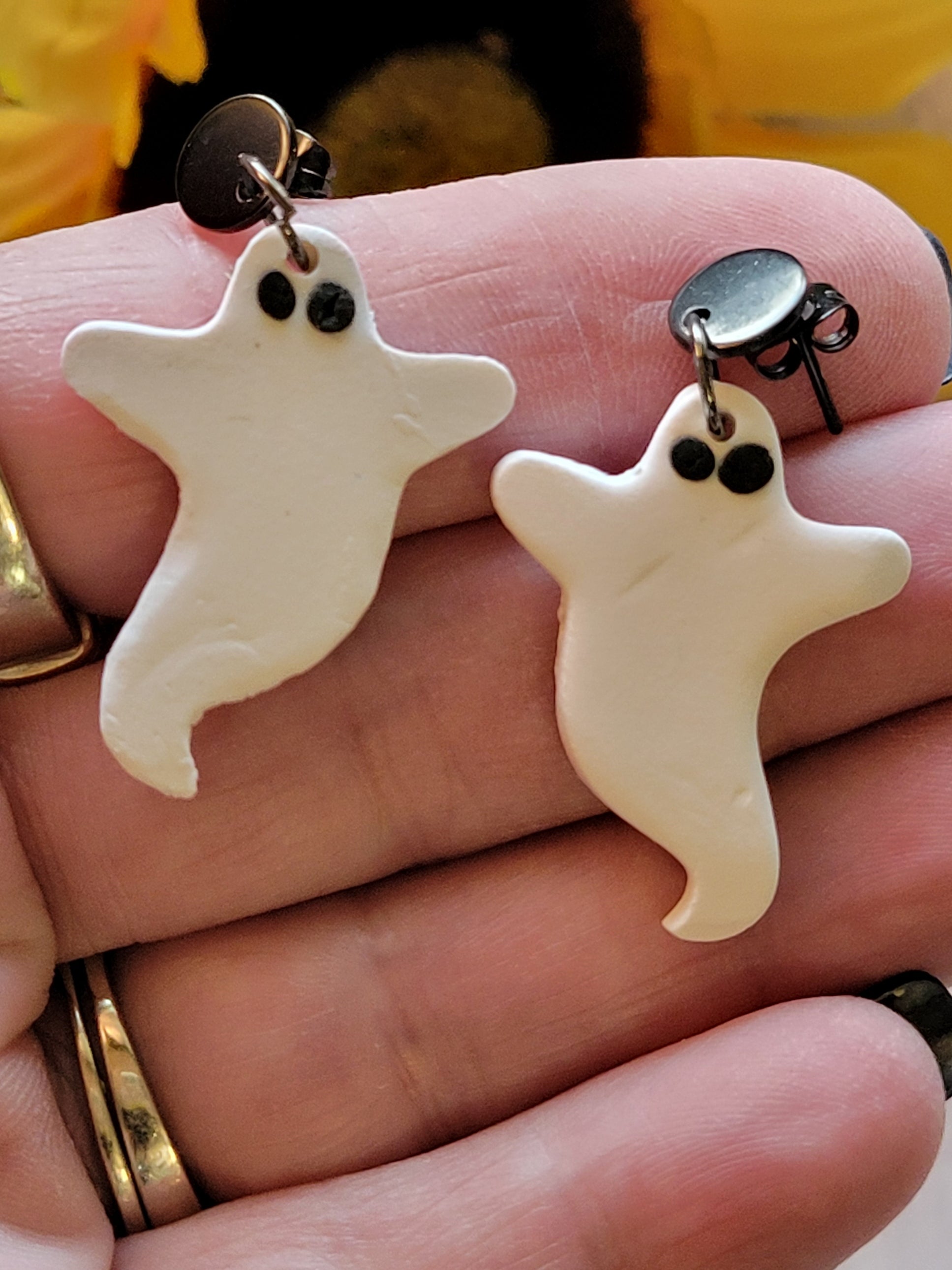 Spooky Duo - White Country Craft Barn Earrings (#322E)