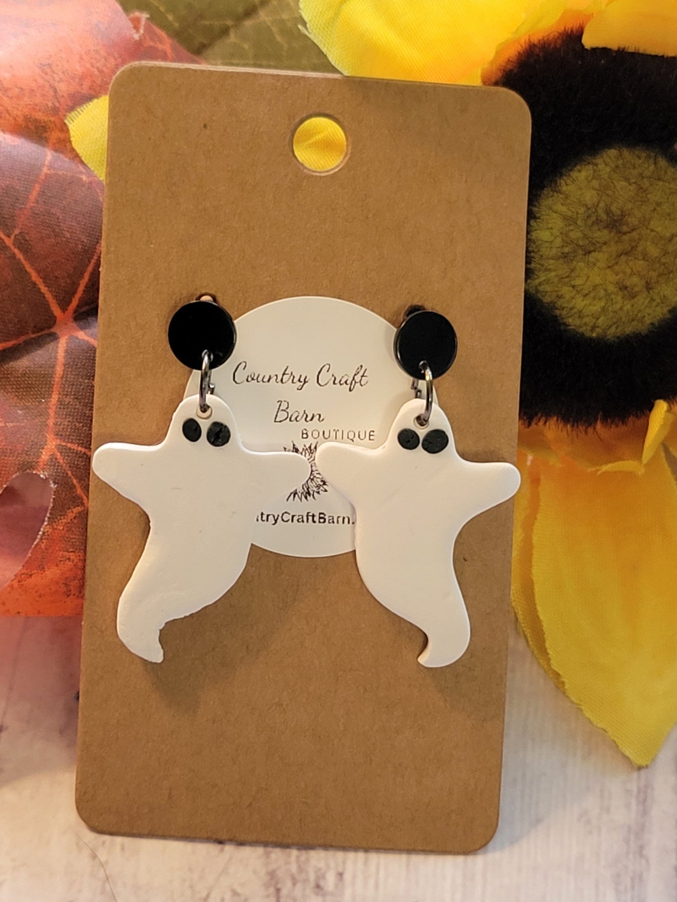 Spooky Duo - White Country Craft Barn Earrings (#322E)