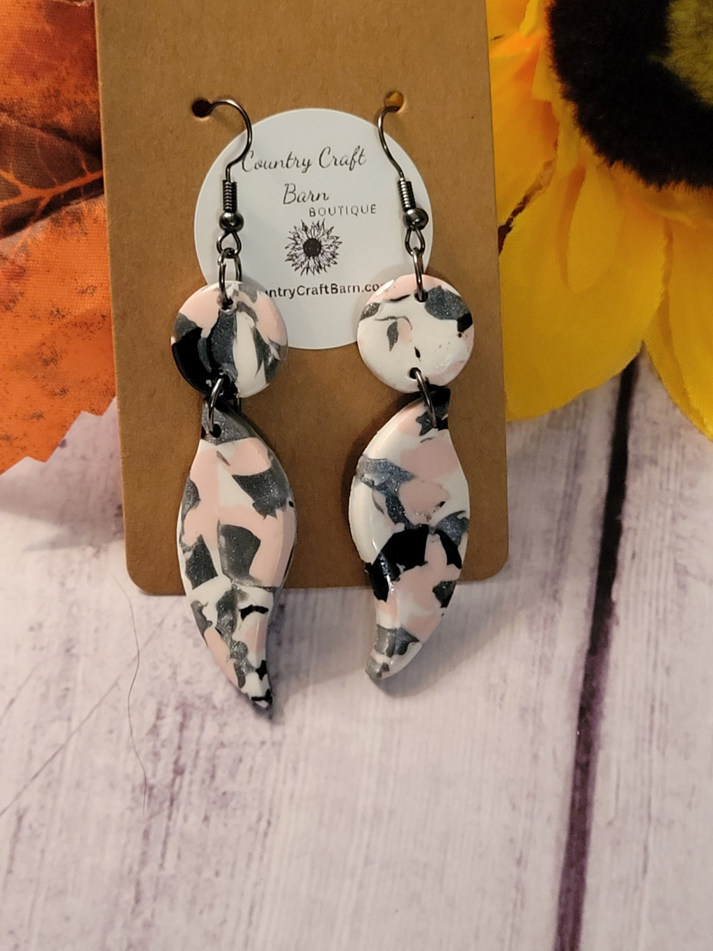 Mixture Madness - Pink/Black/White Country Craft Barn Earrings (#323E)