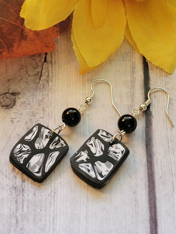 Ebony Cornerstones - Black/White Country Craft Barn Earrings (#330E)