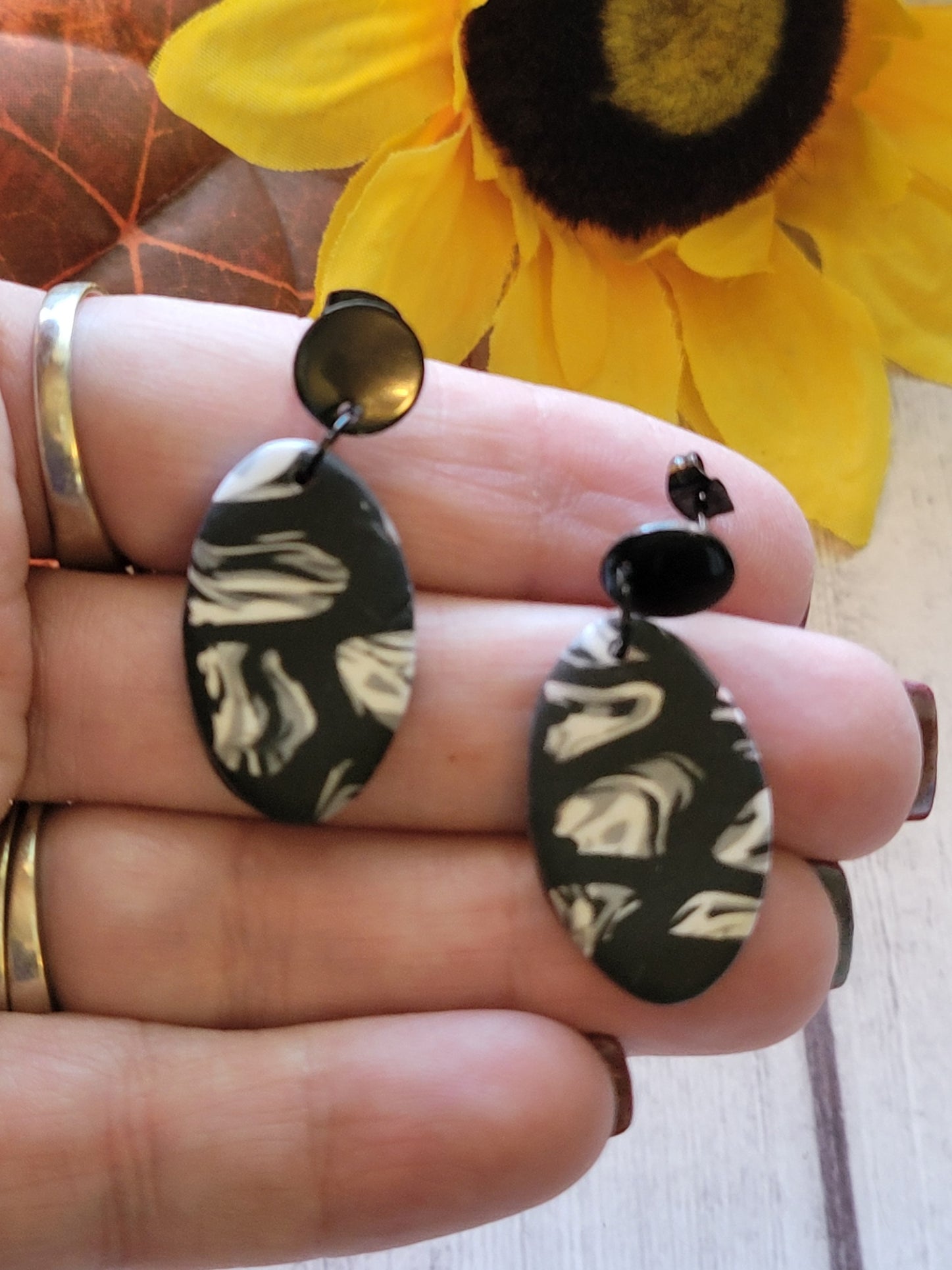 The Black and White of it - Black/White Cane Tile Country Craft Barn Earrings (#326E)