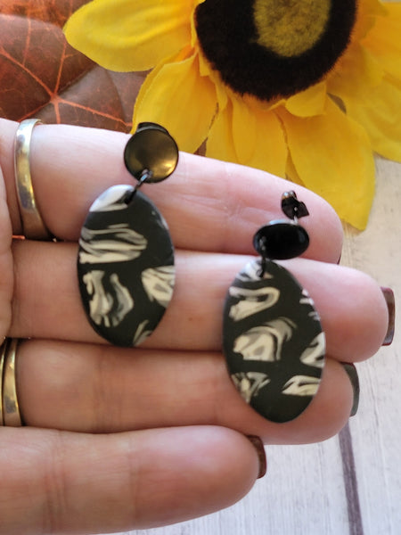 The Black and White of it - Black/White Cane Tile Country Craft Barn Earrings (#326E)