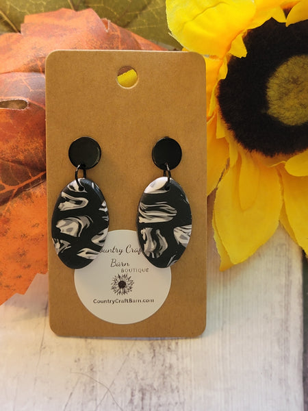 The Black and White of it - Black/White Cane Tile Country Craft Barn Earrings (#326E)