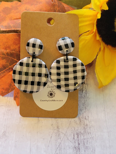 Gingham Girl - Black/White Country Craft Barn Earrings (#327E)