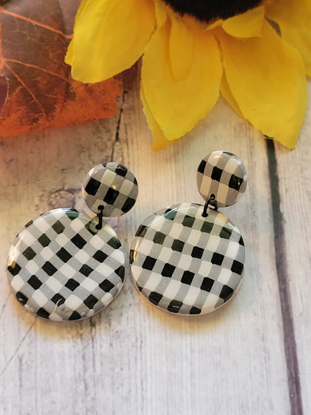 Gingham Girl - Black/White Country Craft Barn Earrings (#327E)