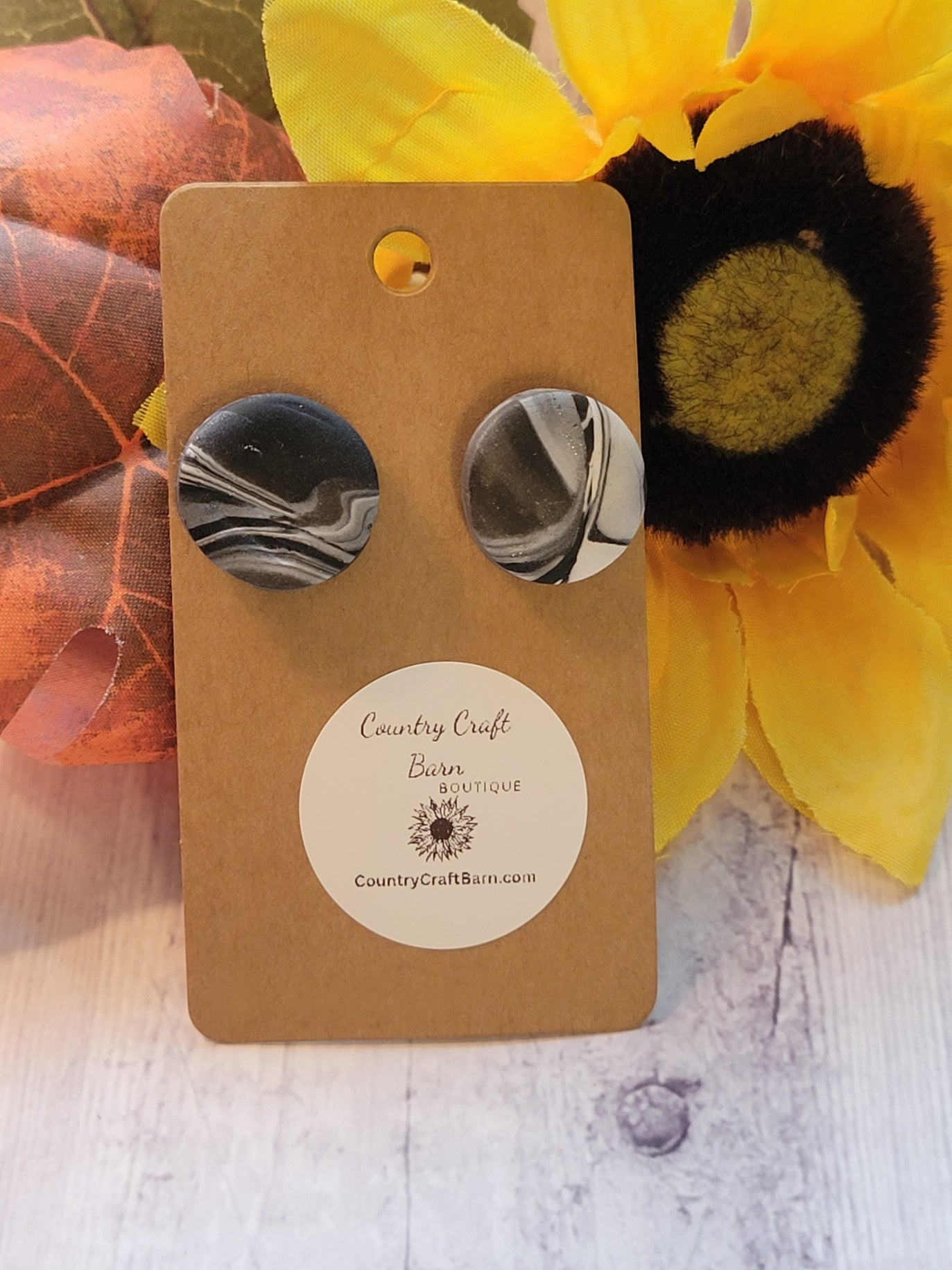 Marble Madness Post Back - Black Country Craft Barn Earrings (#325E)