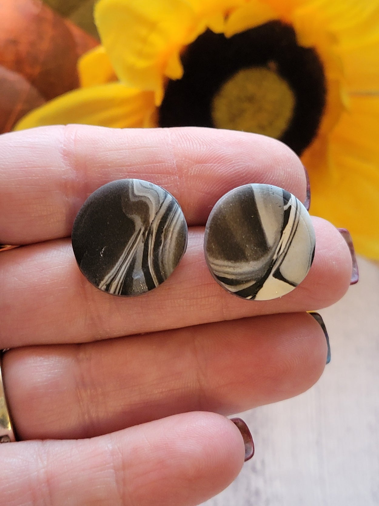 Marble Madness Post Back - Black Country Craft Barn Earrings (#325E)