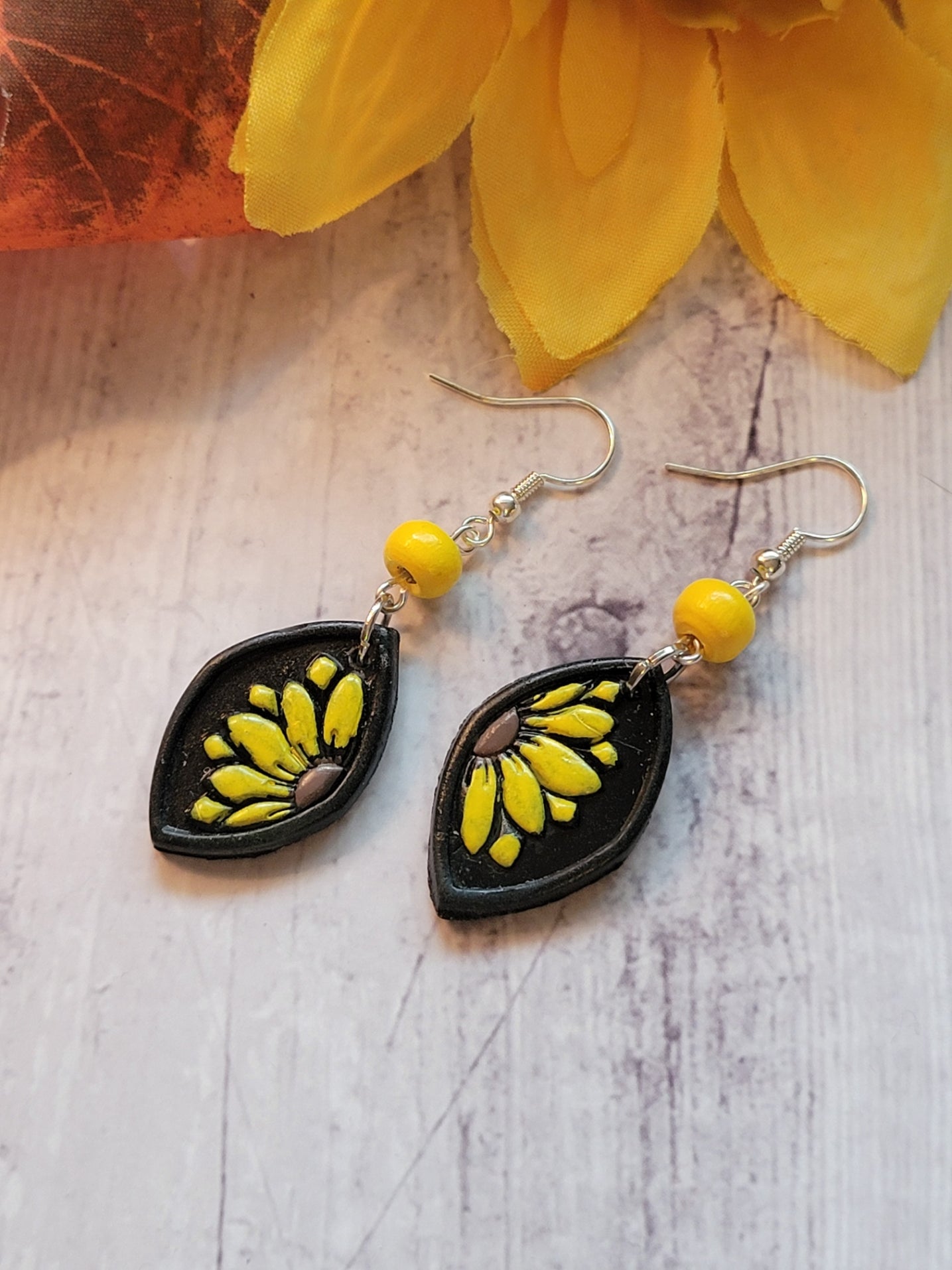 Peek a Boo Sunflower - Black Country Craft Barn Earrings (#324E)