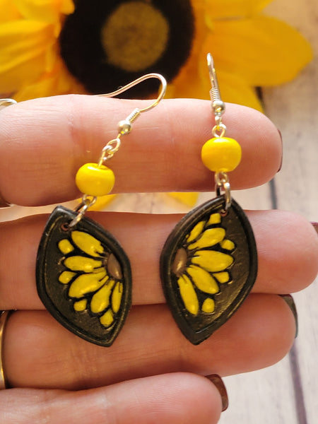 Peek a Boo Sunflower - Black Country Craft Barn Earrings (#324E)