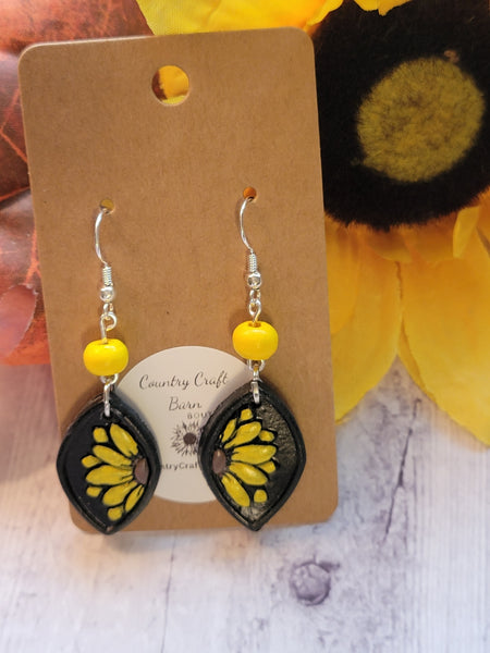 Peek a Boo Sunflower - Black Country Craft Barn Earrings (#324E)