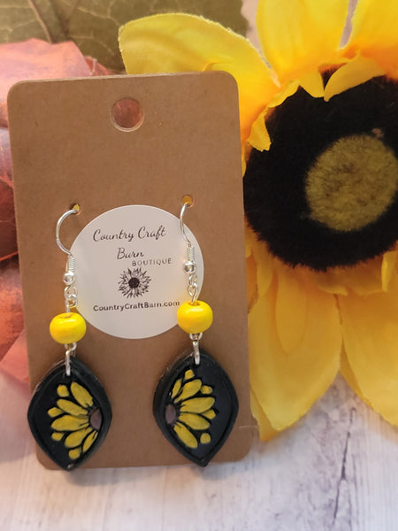 Peek a Boo Sunflower - Black Country Craft Barn Earrings (#324E)