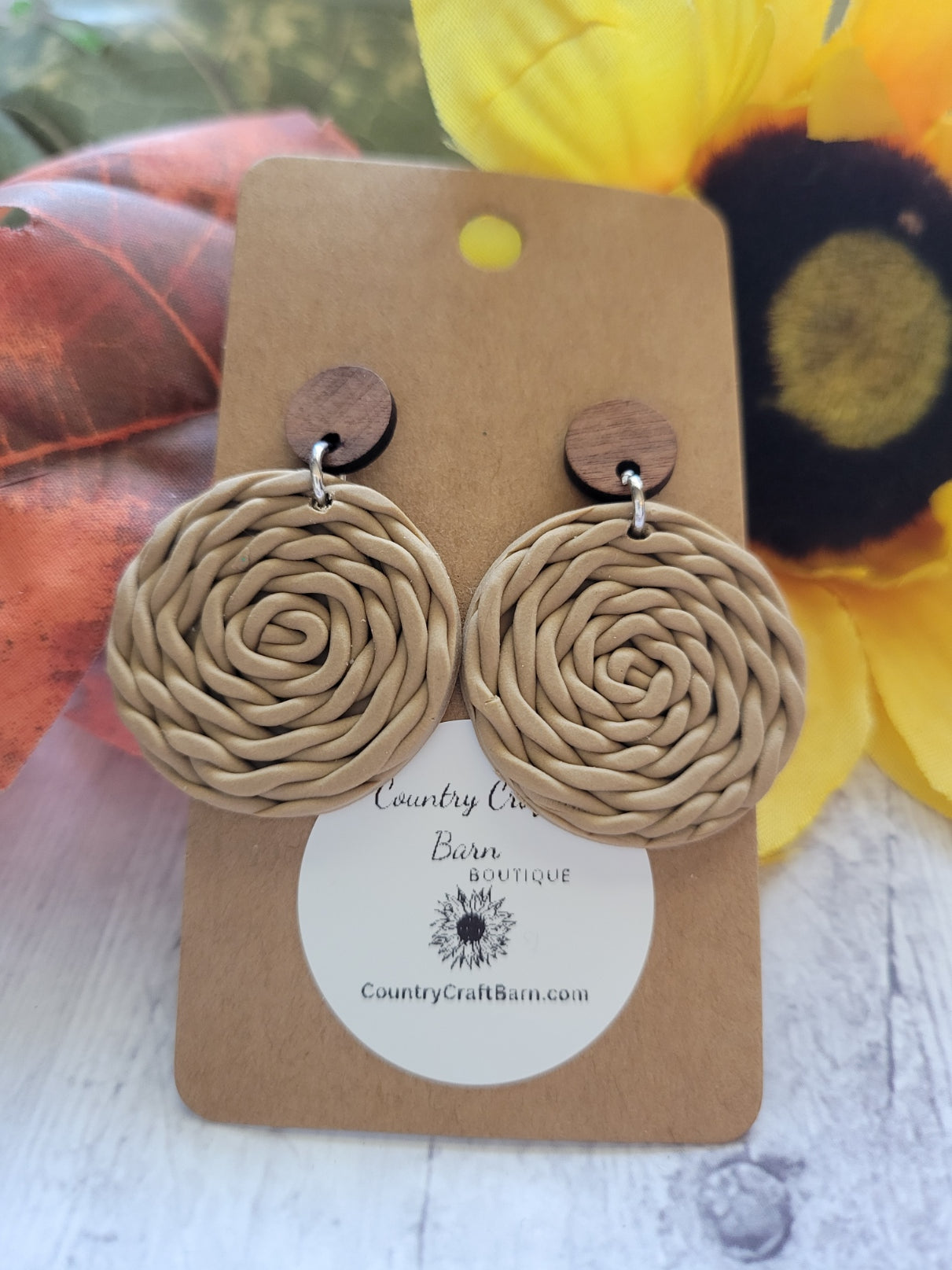 Woodland Weave - Tan Country Craft Barn Earrings (#335E)