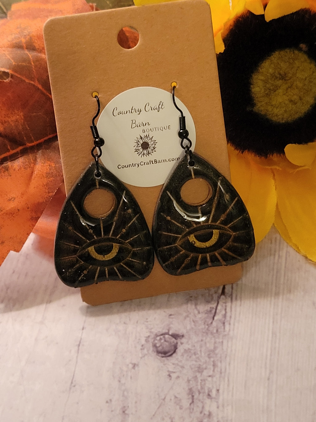 Shadow Seer - Black/Gold Larger Size Country Craft Barn Earrings (#342E)