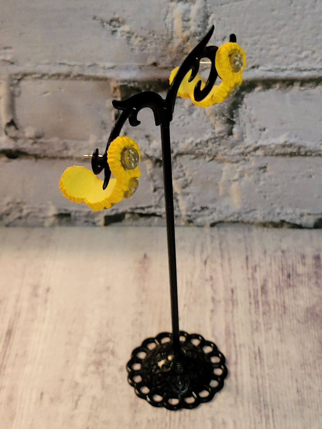 Sunflower Huggie Hoops - Yellow Country Craft Barn Earrings (#345E)