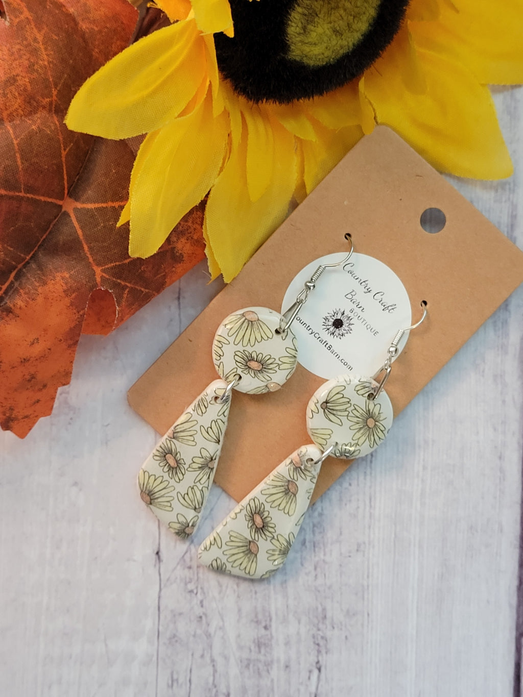 Floating Daisies Double - Pale Yellow Country Craft Barn Earrings (#340E)